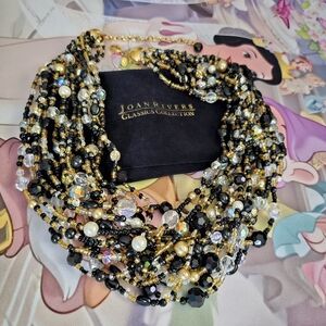 Joan Rivers Czech Glass Black Torsade Beaded Necklace Multi Strand 20" Vtg